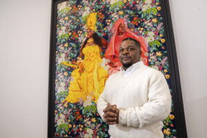 Kehinde Wiley poses for a portrait at Sean Kelly Gallery, Thursday, April 27, 2023, in New York. (Photo by Charles Sykes/Invision/AP)